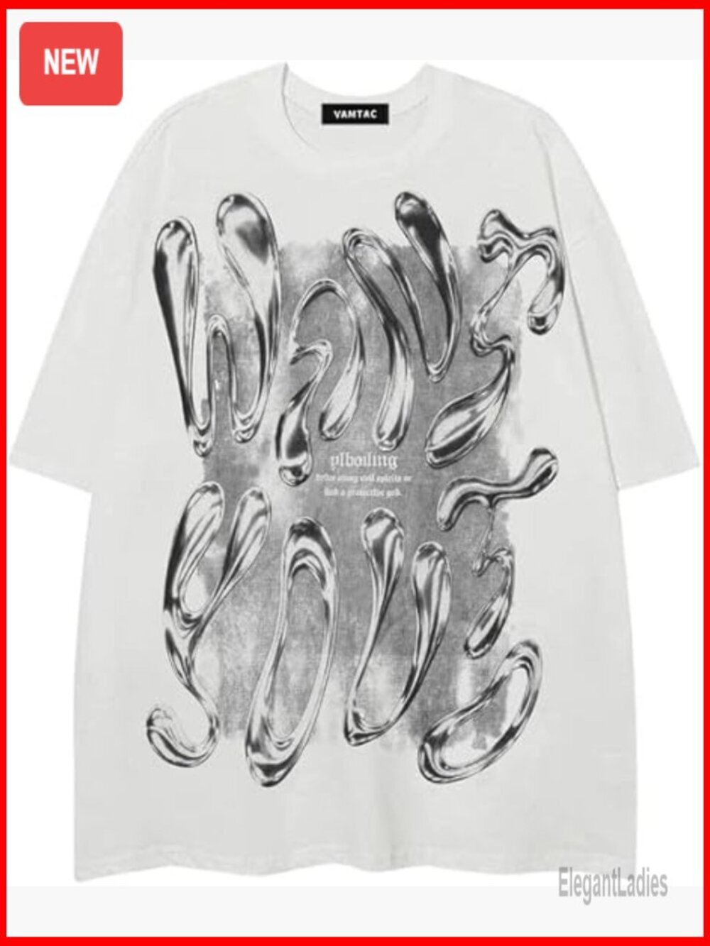 Oversized Vintage Cotton T-Shirt with Liquid Metal Graphic, Y2K Style